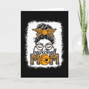 Women Sketll Mum Game Day Messy Bun Leopard Bleach Card
