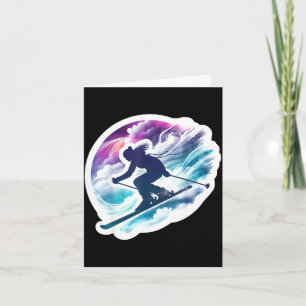 Women skier watercolor art girl skiing lover ski card