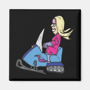 Women Snowmobiling Magnet