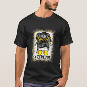 Women Softball Mom Life Sunflower Bleached  Mother T-Shirt