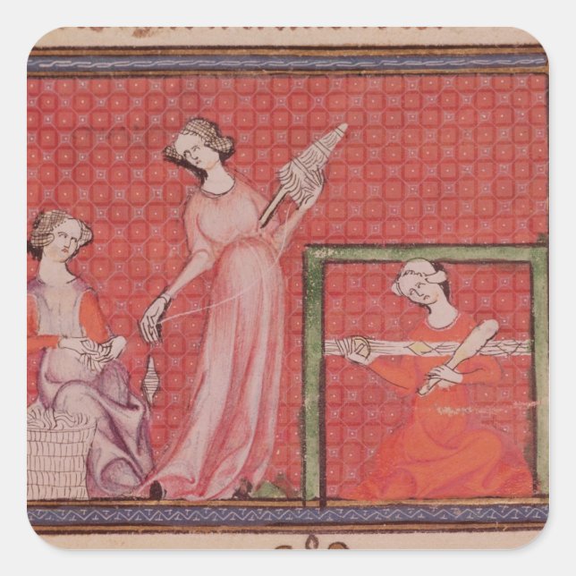 Women Spinning Wool Square Sticker (Front)