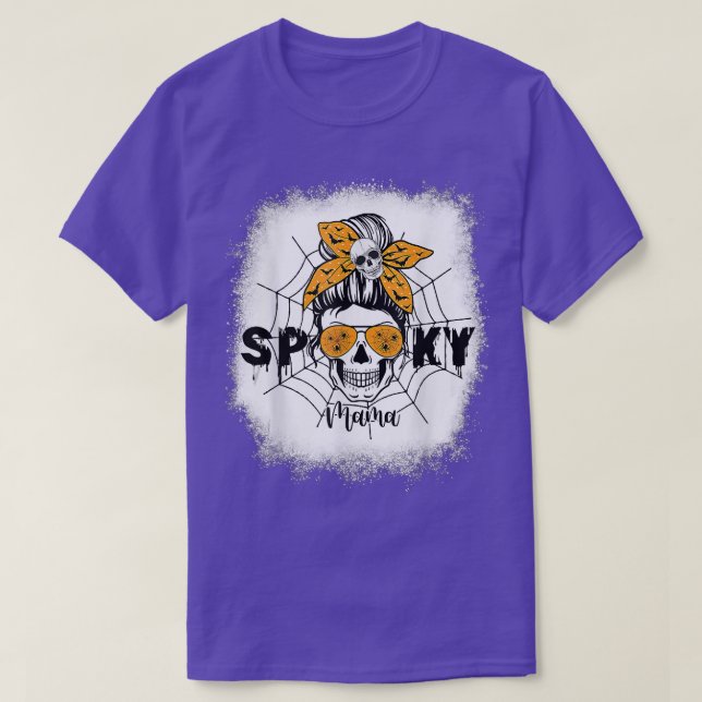 Women Spooky Mama Halloween Skull Messy Bun Witch  T-Shirt (Design Front)