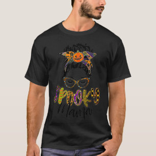 Women Spooky Mama Messy Bun Pumpkin Halloween T-Shirt