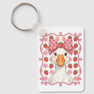 Women Strawberry Goose Summer Bow Key Ring