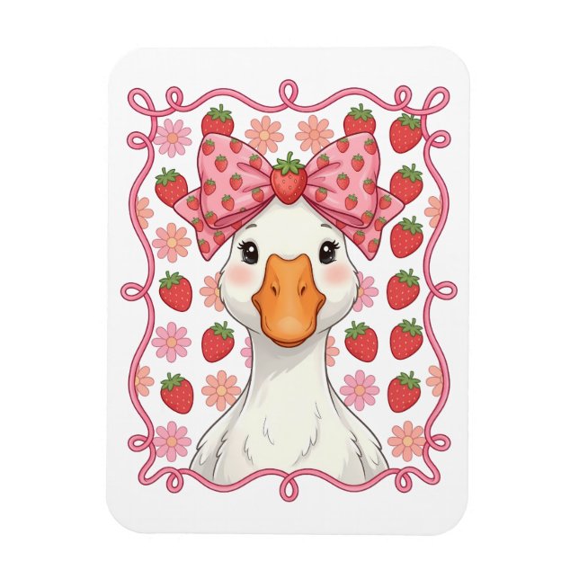 Women Strawberry Goose Summer Bow Magnet (Vertical)