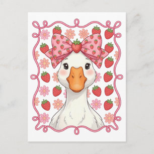 Women Strawberry Goose Summer Bow Postcard