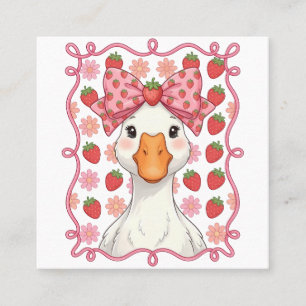 Women Strawberry Goose Summer Bow Square Business Card