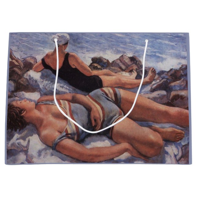 Women Sunbathing on the Beach (by Serebriakova) Large Gift Bag (Front)