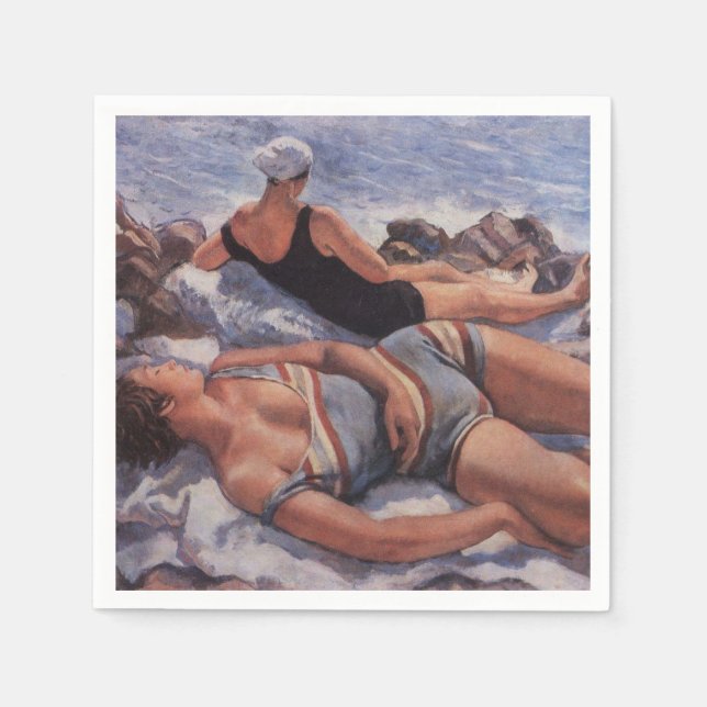 Women Sunbathing on the Beach (by Serebriakova) Napkin (Front)