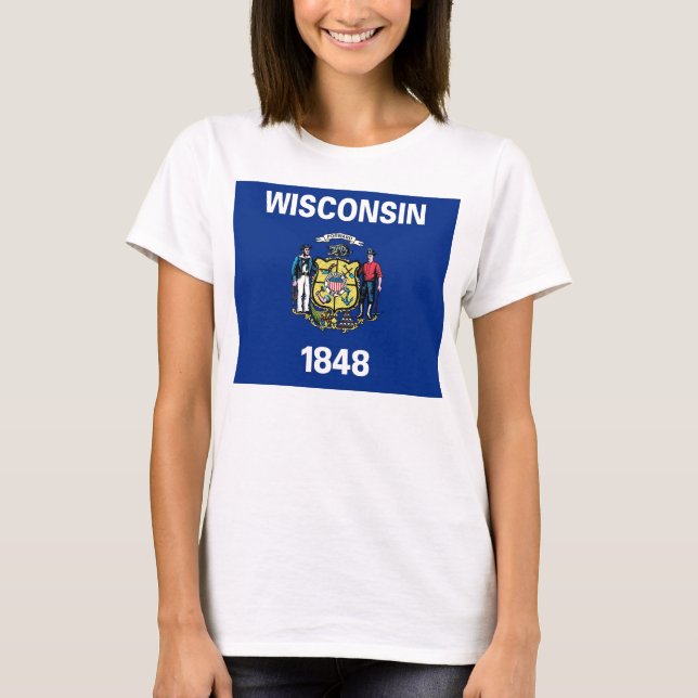 Women T Shirt with Flag of Wisconsin State (Front)