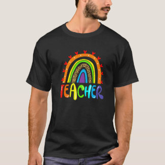Women Teacher Leopard Rainbow Graphic Inspirationa T-Shirt