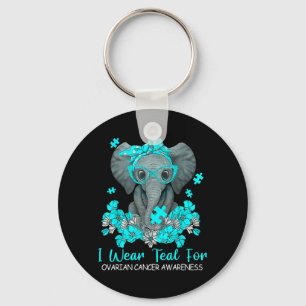 Women Teal Elephant Wear Teal for Ovarian Cancer Key Ring