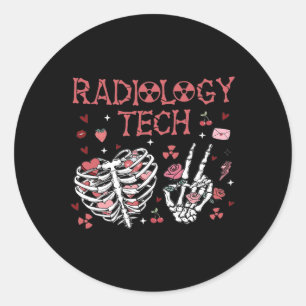 Women Valentine Radiology Tech Skeleton Ultrasound Classic Round Sticker