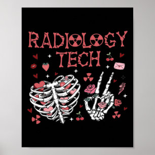 Women Valentine Radiology Tech Skeleton Ultrasound Poster