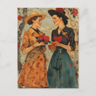 Women Vintage Valentine's day  Postcard