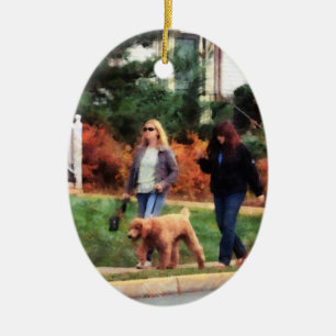 Women Walking a Dog Ceramic Tree Decoration