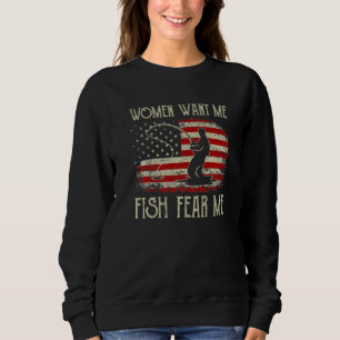 Women Want Me Fish Fear Me Vintage Usa Flag Sweatshirt