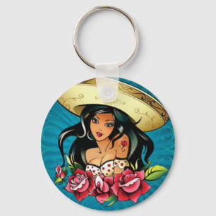 Women wearing sombrero - Key Chain