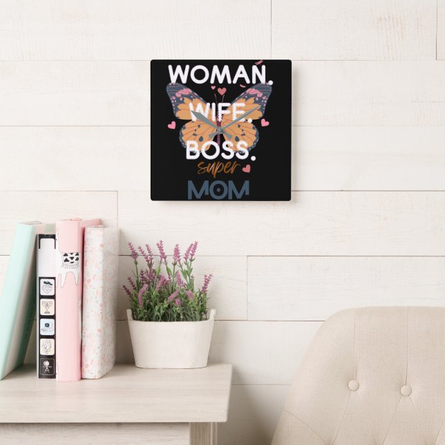Women, wife, boss, super mum square wall clock (Reading Room)