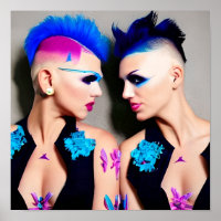 Women with Black, Pink and Blue Mohawks