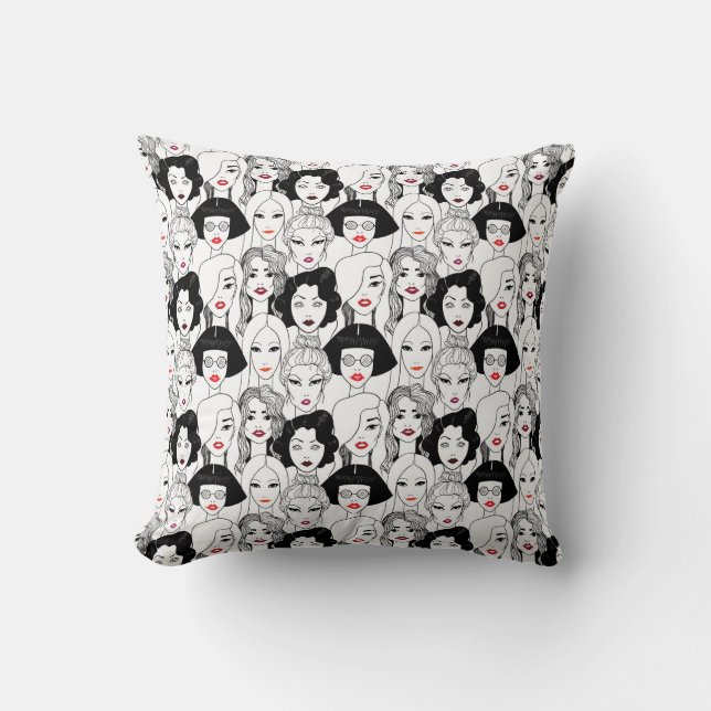 Women With Lipstick Pattern Cushion (Front)