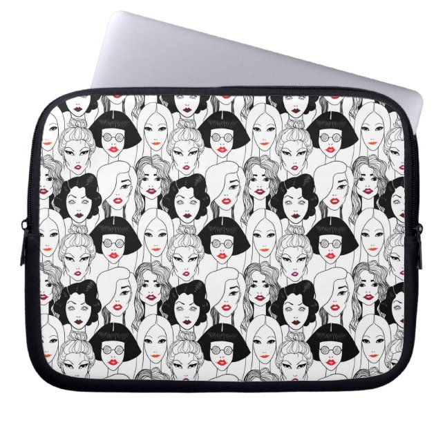 Women With Lipstick Pattern Laptop Sleeve (Front)