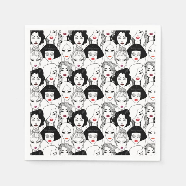 Women With Lipstick Pattern Napkin (Front)