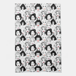 Women With Lipstick Pattern Tea Towel