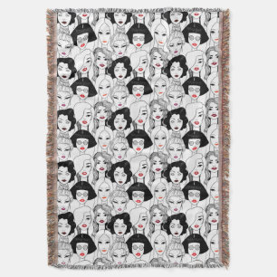 Women With Lipstick Pattern Throw Blanket