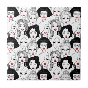 Women With Lipstick Pattern Tile
