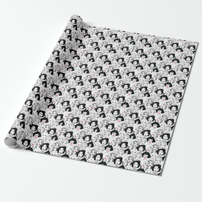 Women With Lipstick Pattern Wrapping Paper (Unrolled)
