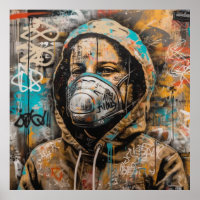Women with Mask Graffiti Art Poster