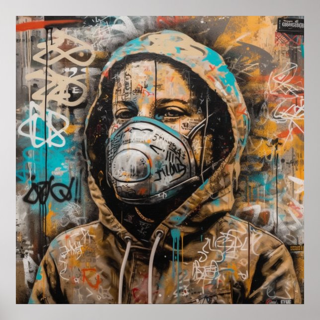 Women with Mask Graffiti Art Poster (Front)