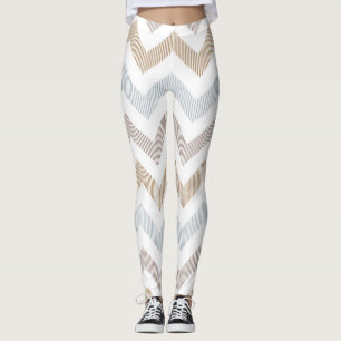 Women Zigzag Tan/Beige/ Light Blue Leggings