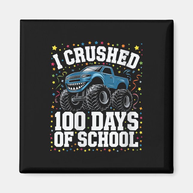 Womens 100 Days Of School Monster Truck Boy Girl K Magnet (Front)