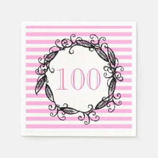 Women's 100th Birthday Pink White Black Swirly Napkin