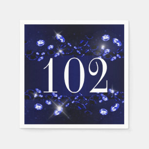 Women's 102nd Birthday Blue Black Sparkly Diamond Napkin