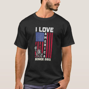 Womens 11tth Birthday I Love America Since 2011 U T-Shirt