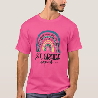 Womens 1st Grade Squad Teacher Leopard Rainbow Bac T-Shirt