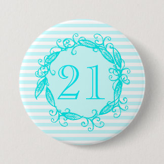 Women's 21st Birthday Aqua Blue White Swirly 7.5 Cm Round Badge