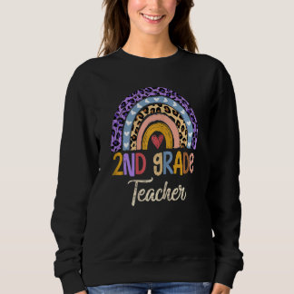 Womens 2nd Grade Teacher Cute Boho Rainbow Leopard Sweatshirt