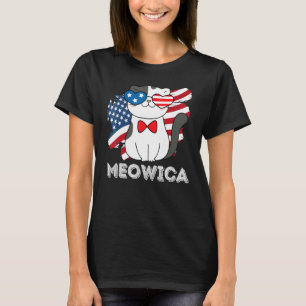 Women's 4th Of July Great American Flag Cute Cat T-Shirt