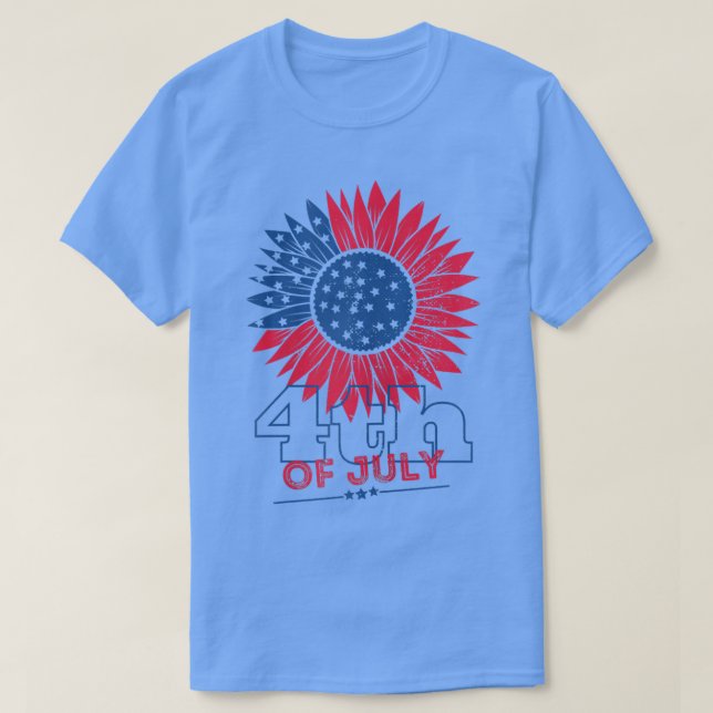 Womens 4th Of July USA Flag Sunflower Design Ameri T-Shirt (Design Front)