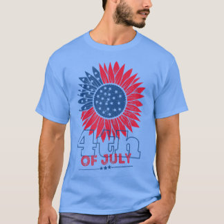 Womens 4th Of July USA Flag Sunflower Design Ameri T-Shirt