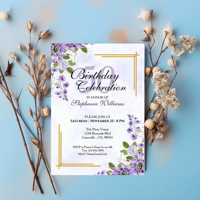 Women's 50th Birthday Party Floral Classic Elegant Invitation (Creator Uploaded)