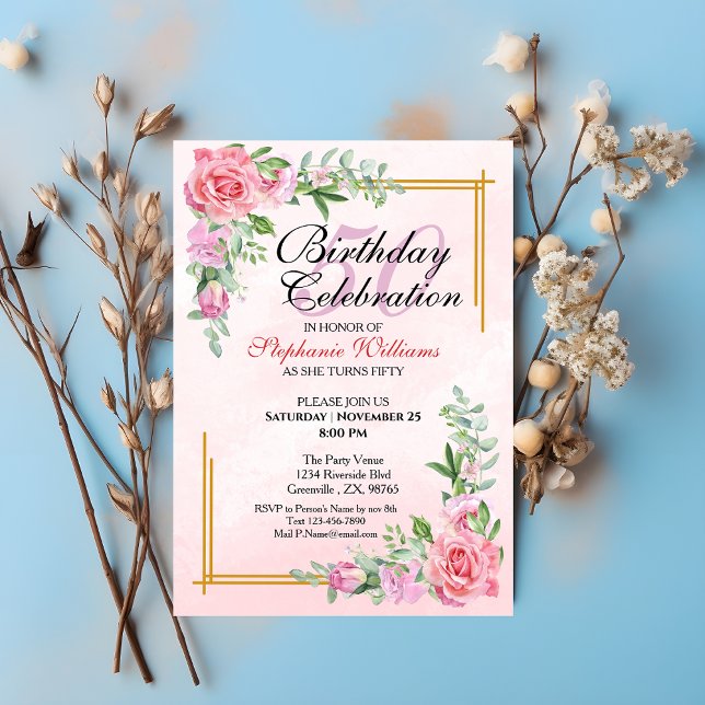 Women's 50th Birthday Party Floral Classic Elegant Invitation (Creator Uploaded)