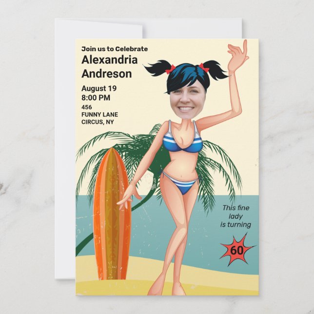 Women's 60th Birthday 🎉 Beach Bikini Party Invitation (Front)