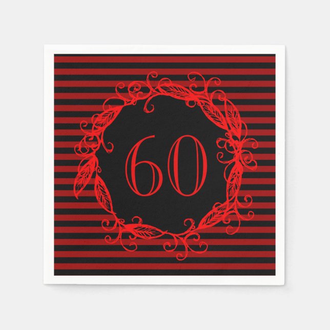 Women's 60th Birthday Black Red Swirly Napkin (Front)