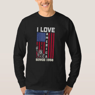 Womens 64tth Birthday I Love America Since 1958 U T-Shirt