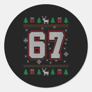 Womens 67 Meme Christmas Ornaments Ugly Sweater Xm Classic Round Sticker